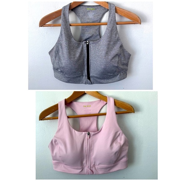 Lot of two Tek Gear zip front sports bras Pink Gray Size Large - Picture 1 of 12